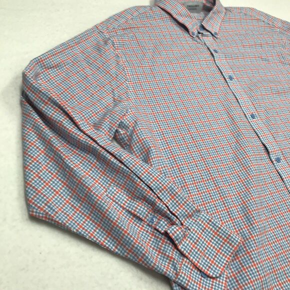 TWILLORY untuck(able) Twill Shirt Men XL Pastel Orange Blue Plaid Linen - Picture 4 of 16